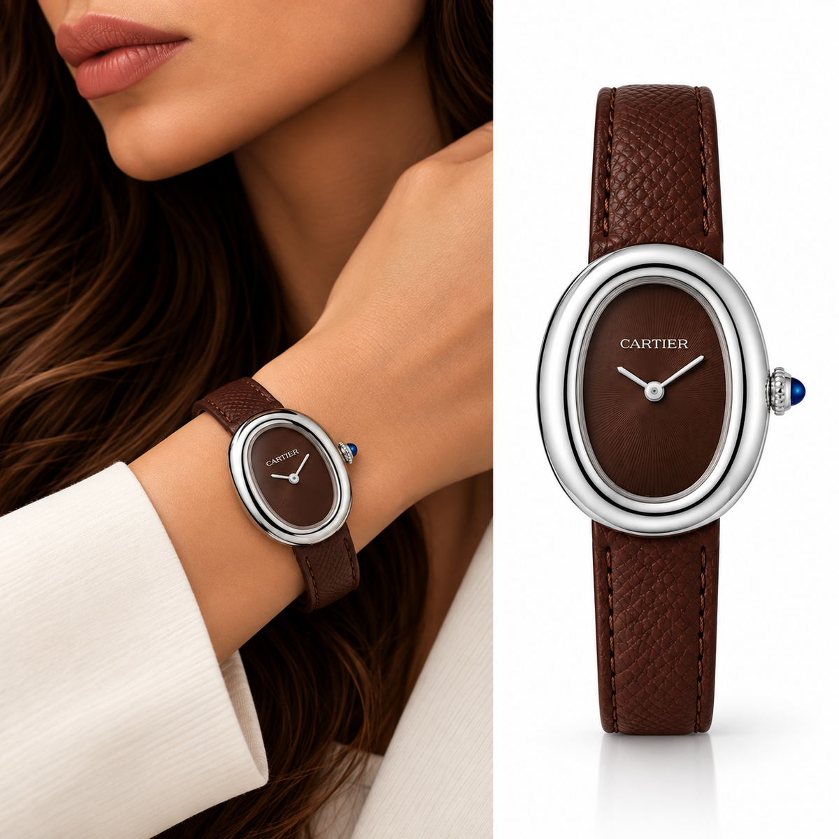 Cartier Brown Leather Oval Watch