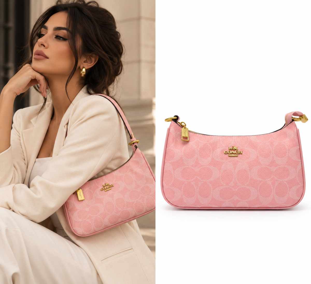COACH Teri Shoulder Bag in Pink Signature Canvas