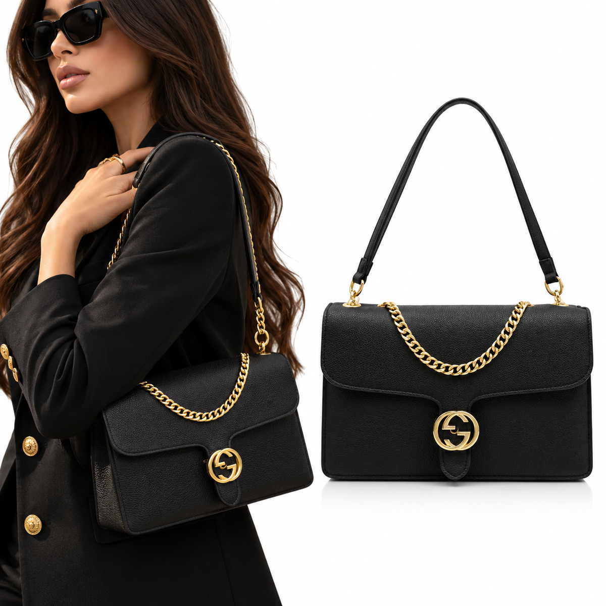 GUCCI Black Leather Shoulder Bag