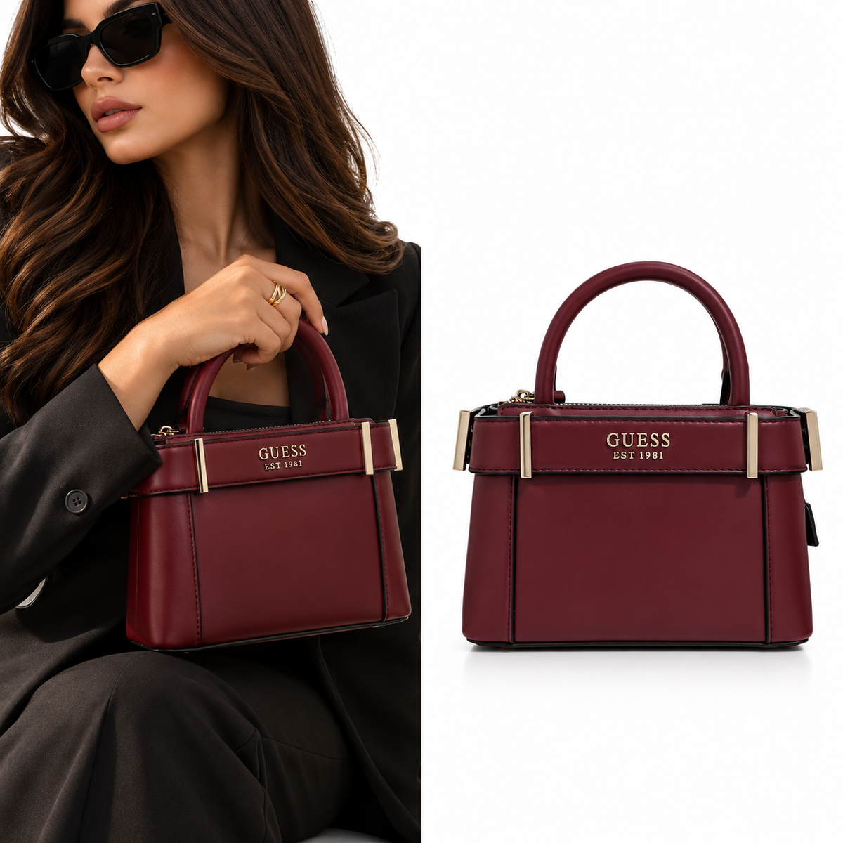 GUESS Burgundy Structured Handbag