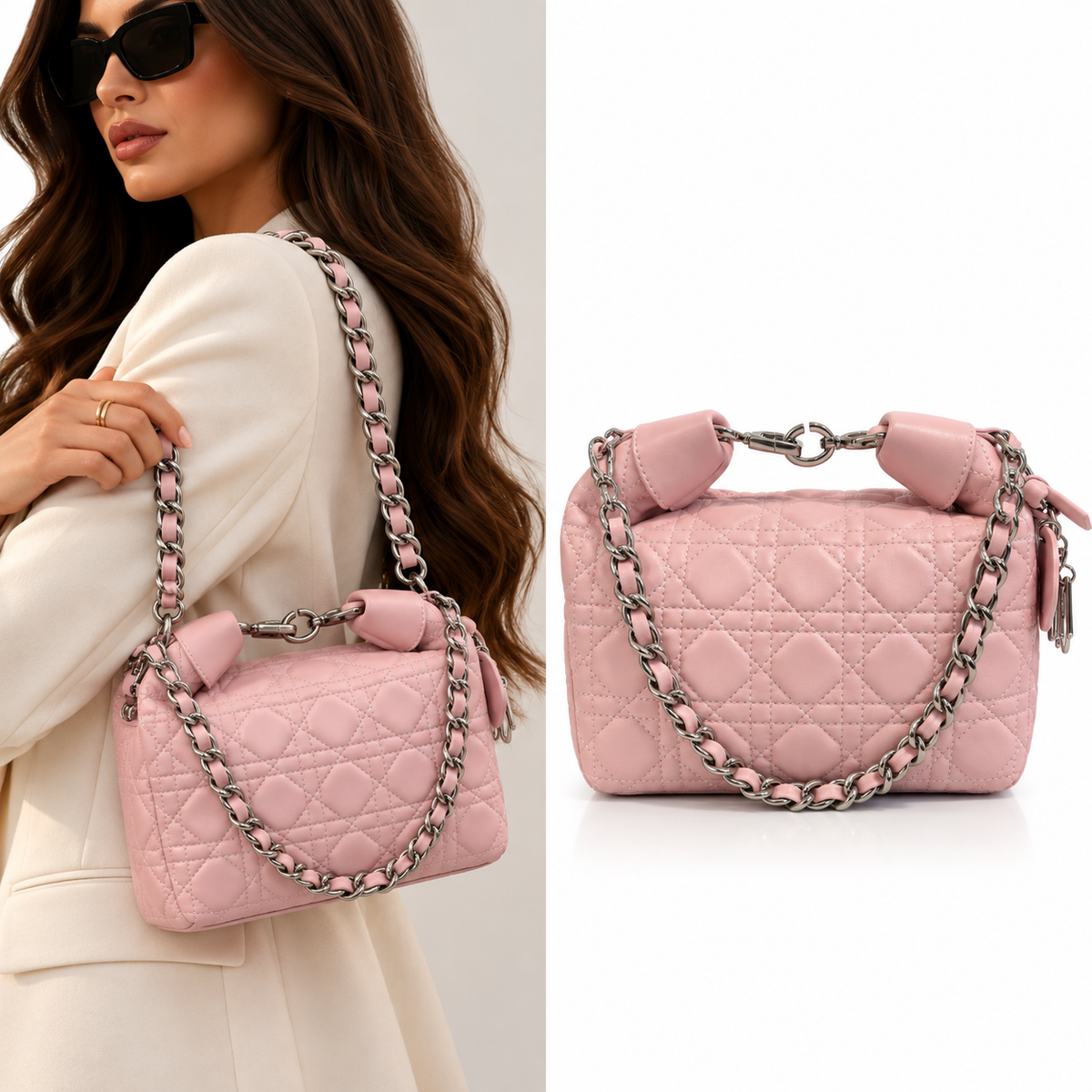 Pink Quilted Chain Shoulder Bag