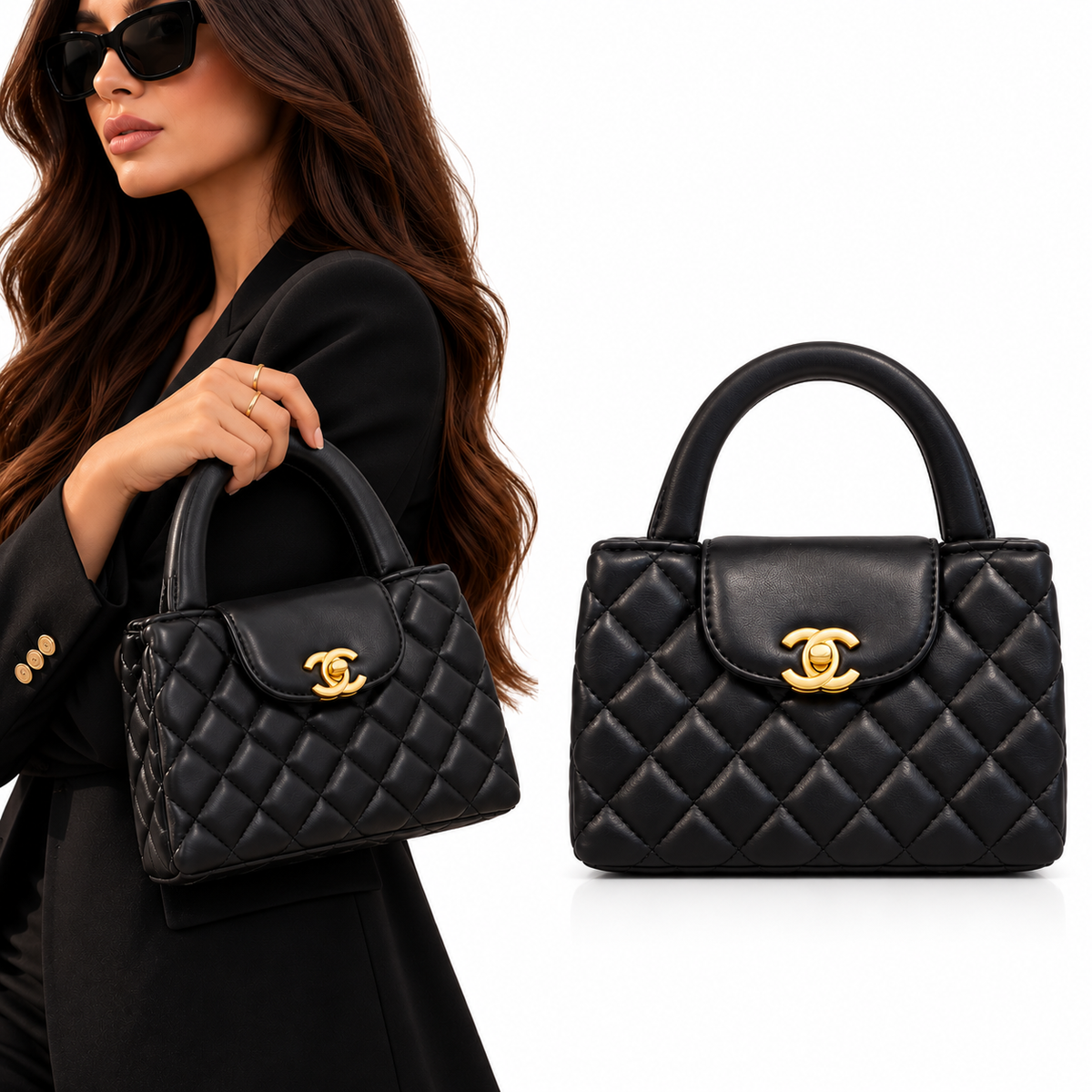 CHANEL Black Quilted Mini Top Handle Bag
