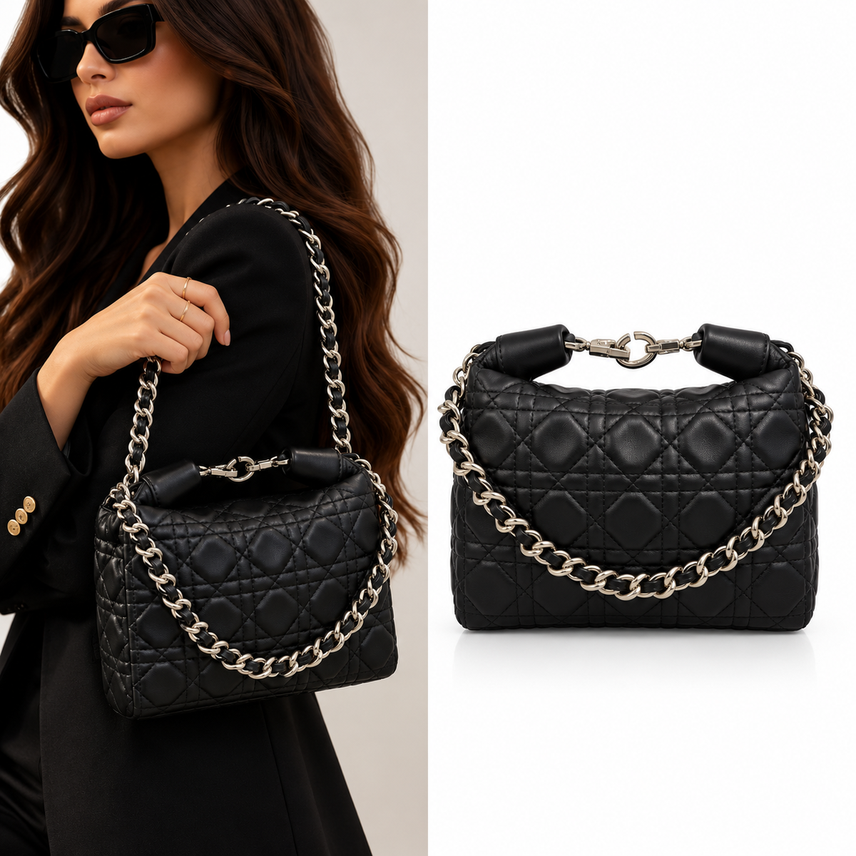 Black Quilted Chain Shoulder Bag