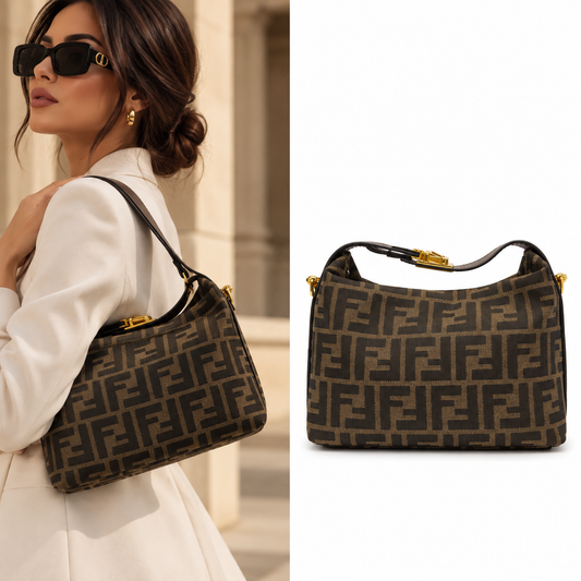 FENDI Fendigraphy Small Brown FF Jacquard Bag