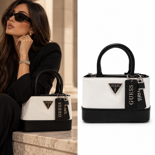 GUESS Ivory & Black Structured Handbag