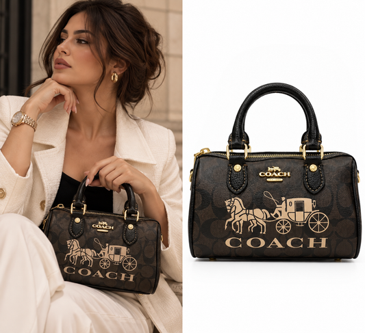 COACH Signature Horse & Carriage Mini Boston Bag