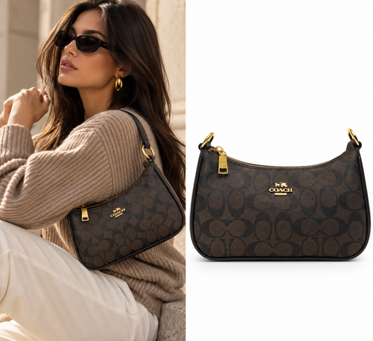 COACH Teri Shoulder Bag in Signature Canvas – Brown/Black