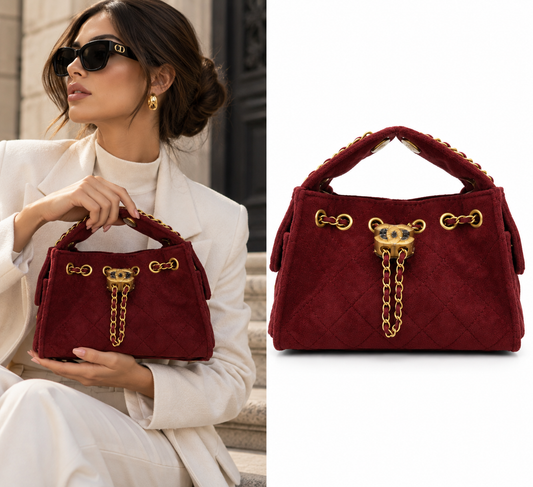 CHANEL Burgundy Suede Quilted Handbag