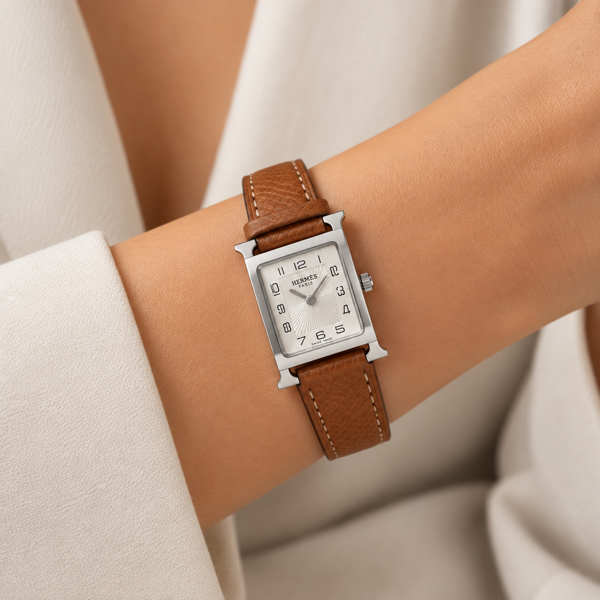 Hermès Heure H Brown Leather Watch